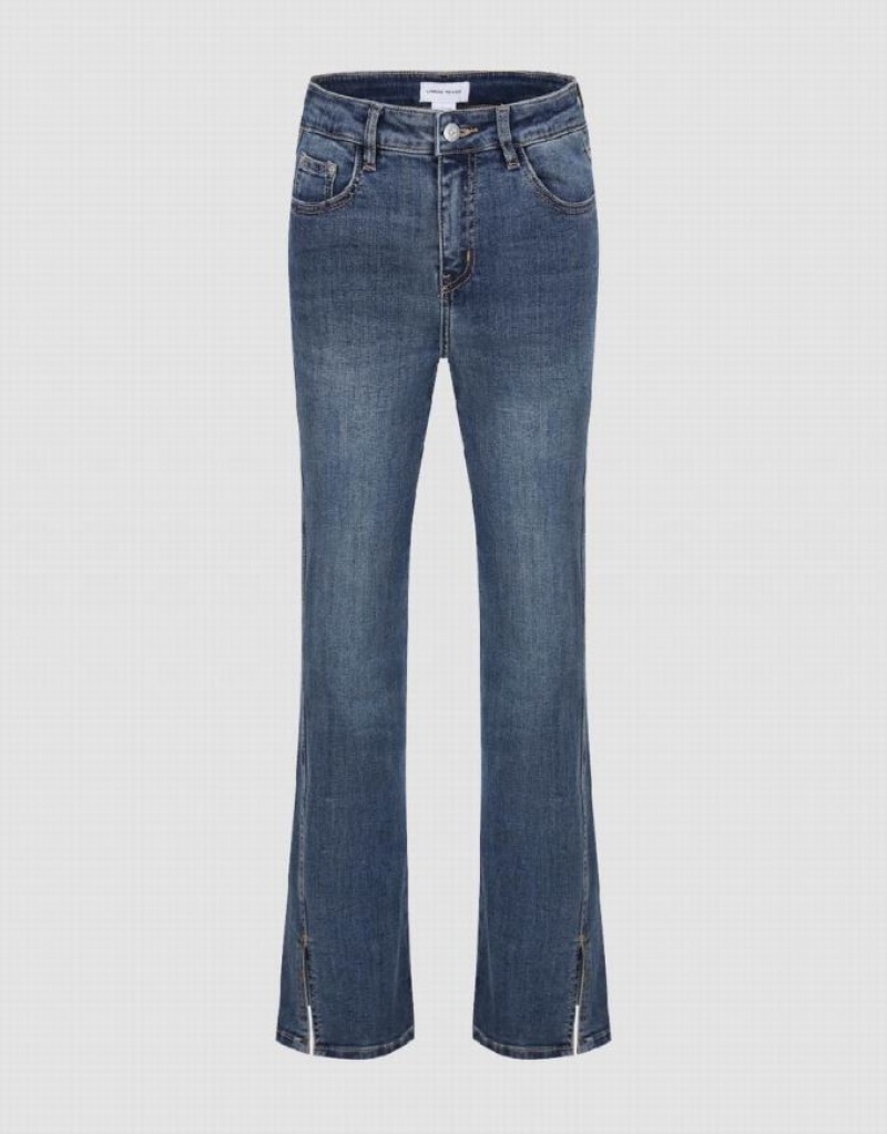 Blue Urban Revivo Split Hem Flare Women's Jeans | 35026GQTX