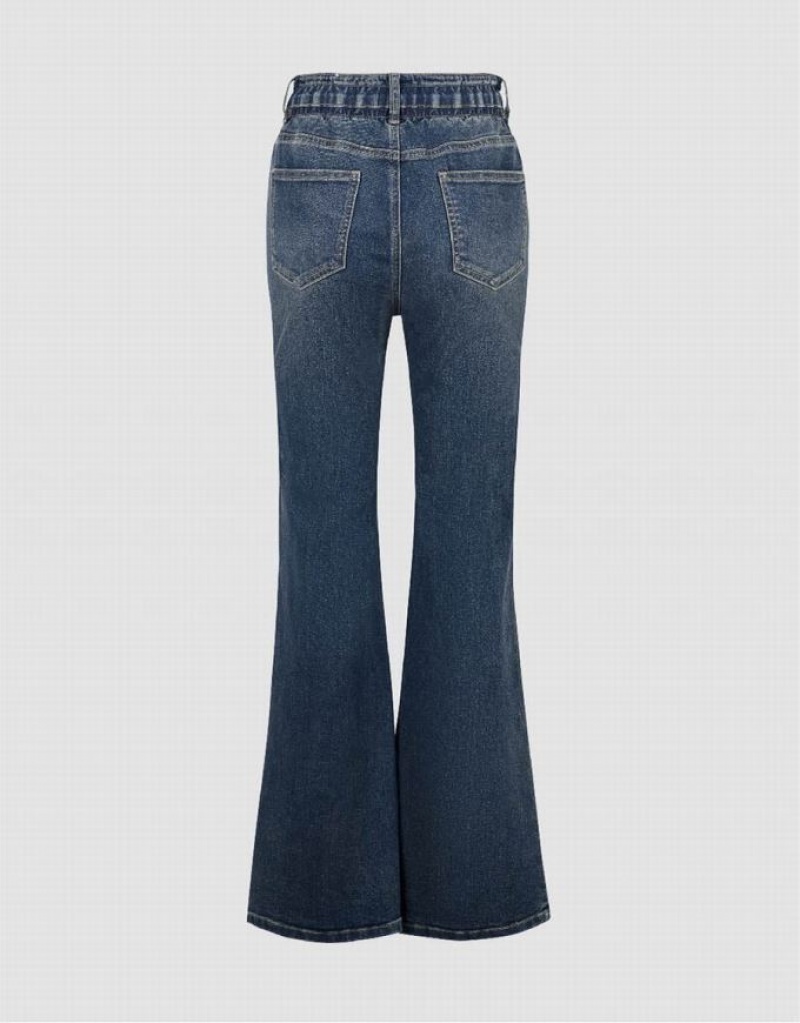 Blue Urban Revivo Split Hem Flare Women's Jeans | 17246FQLI