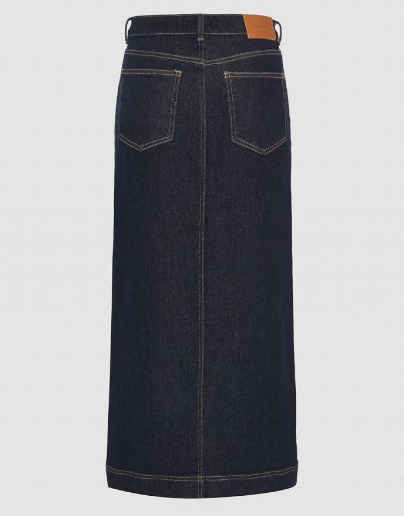 Blue Urban Revivo Split Hem Straight Women's Denim Skirt | 39261BYWZ