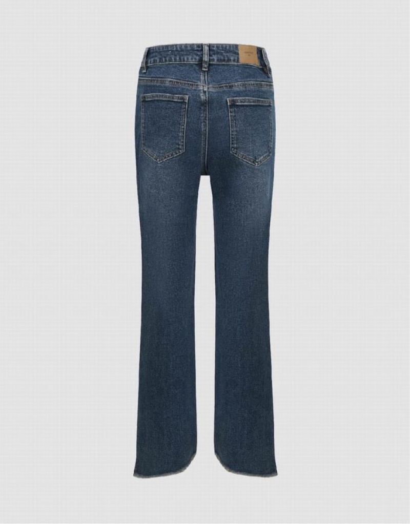 Blue Urban Revivo Split Hem Straight Women's Jeans | 76098AHDW