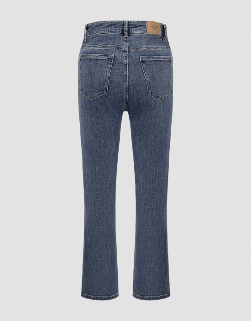 Blue Urban Revivo Split Hem Straight Women's Jeans | 46950YLFX