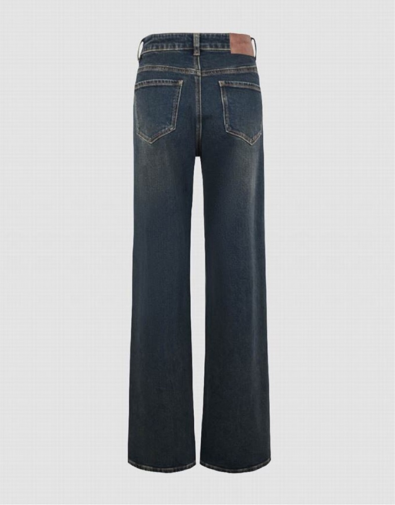 Blue Urban Revivo Split Hem Wide-Leg Women's Jeans | 60752VQLI