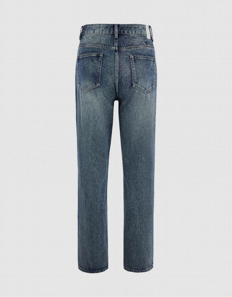 Blue Urban Revivo Straight Men's Jeans | 40157UYTB