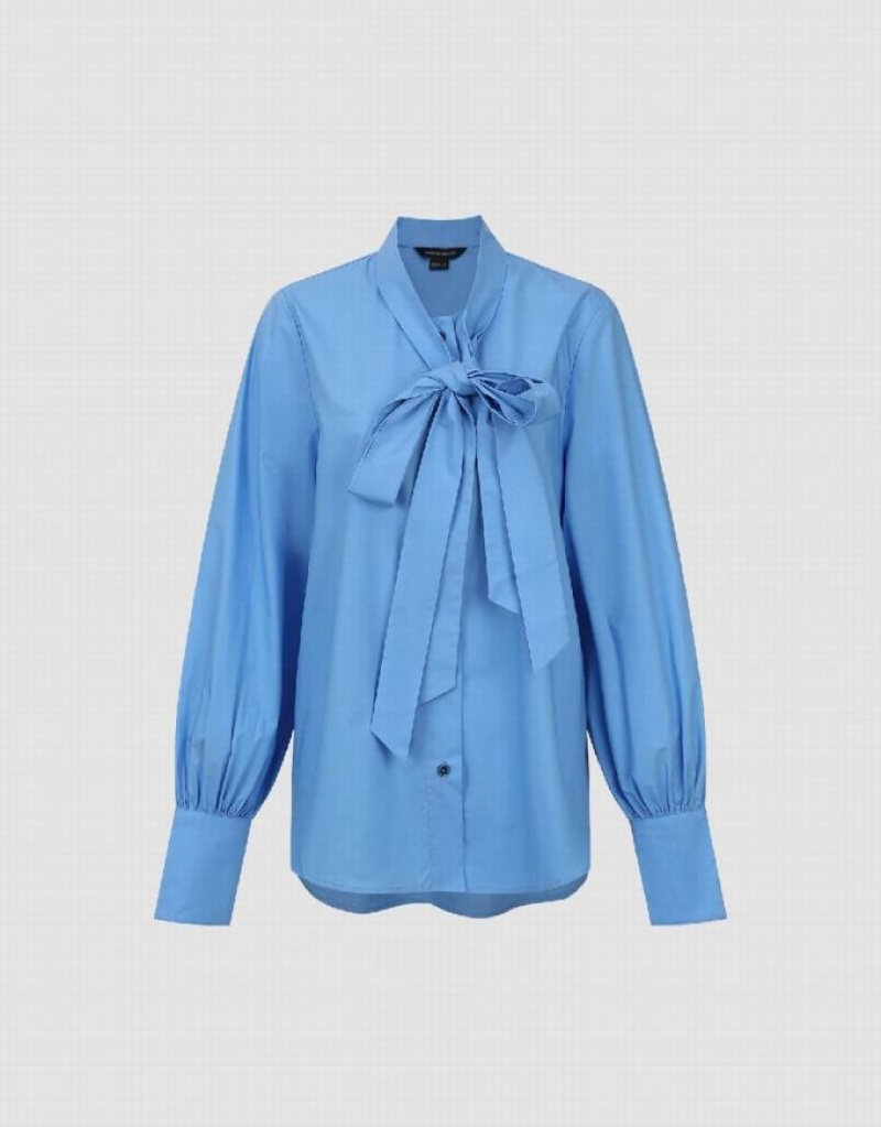 Blue Urban Revivo Striaght Loose With Tie Women's Shirts | 26109QUTL