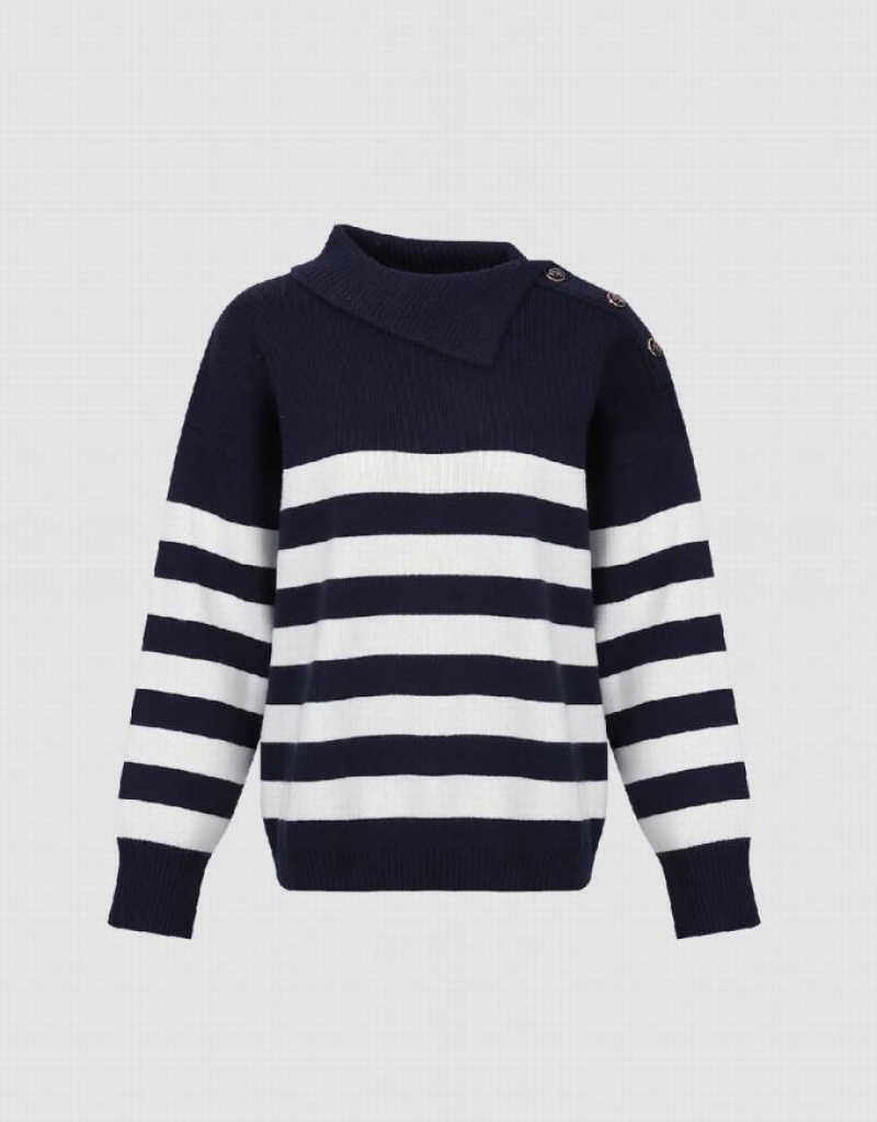 Blue Urban Revivo Striped Knitted Women's Cardigan | 93120ZLJY