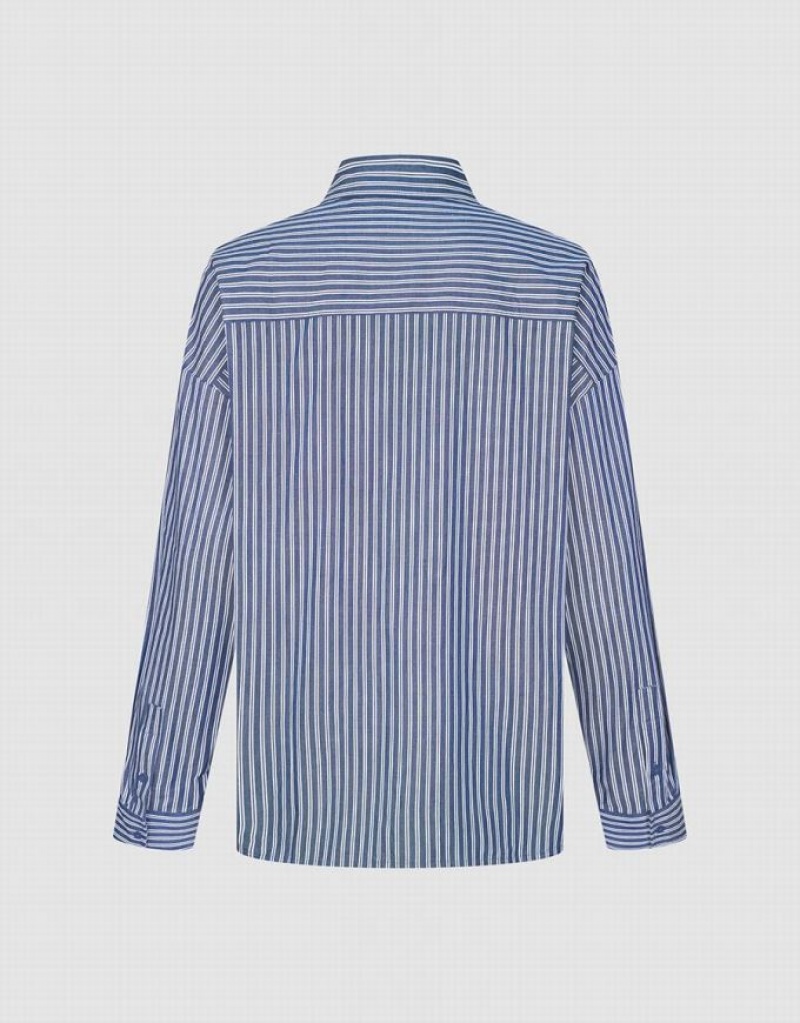 Blue Urban Revivo Striped Oversized Men's Shirts | 07219AWRI