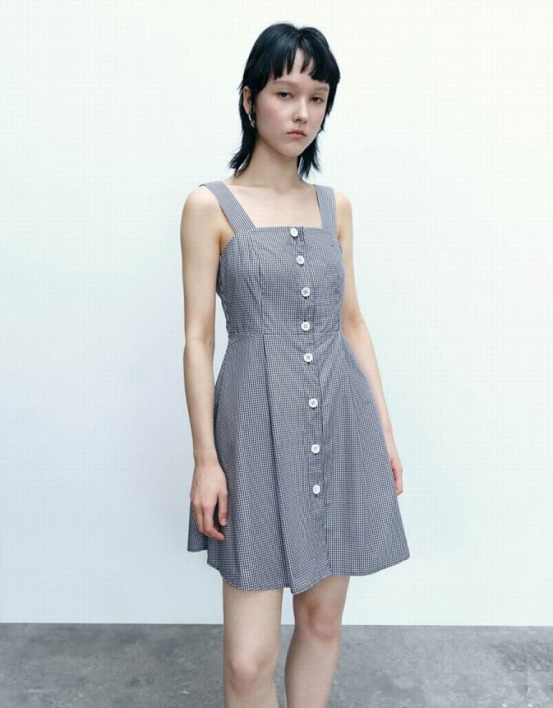 Blue Urban Revivo Striped Sleeveless Square-Cut Collar A-Line Women's Dress | 16837PYGV