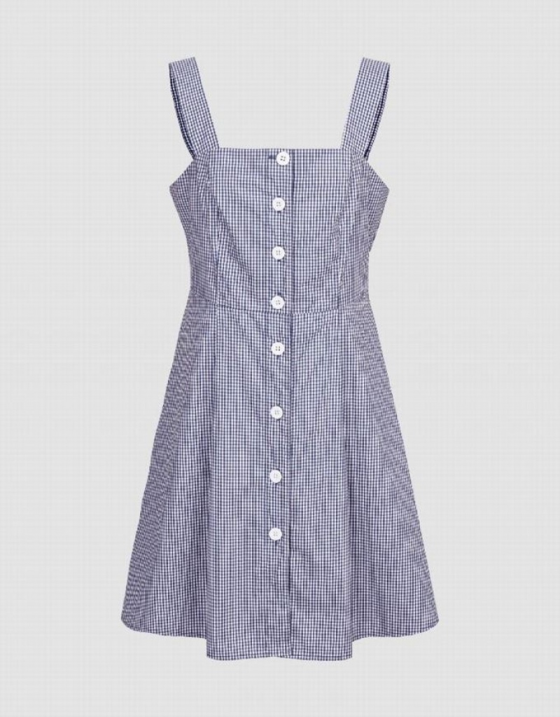 Blue Urban Revivo Striped Sleeveless Square-Cut Collar A-Line Women's Dress | 16837PYGV