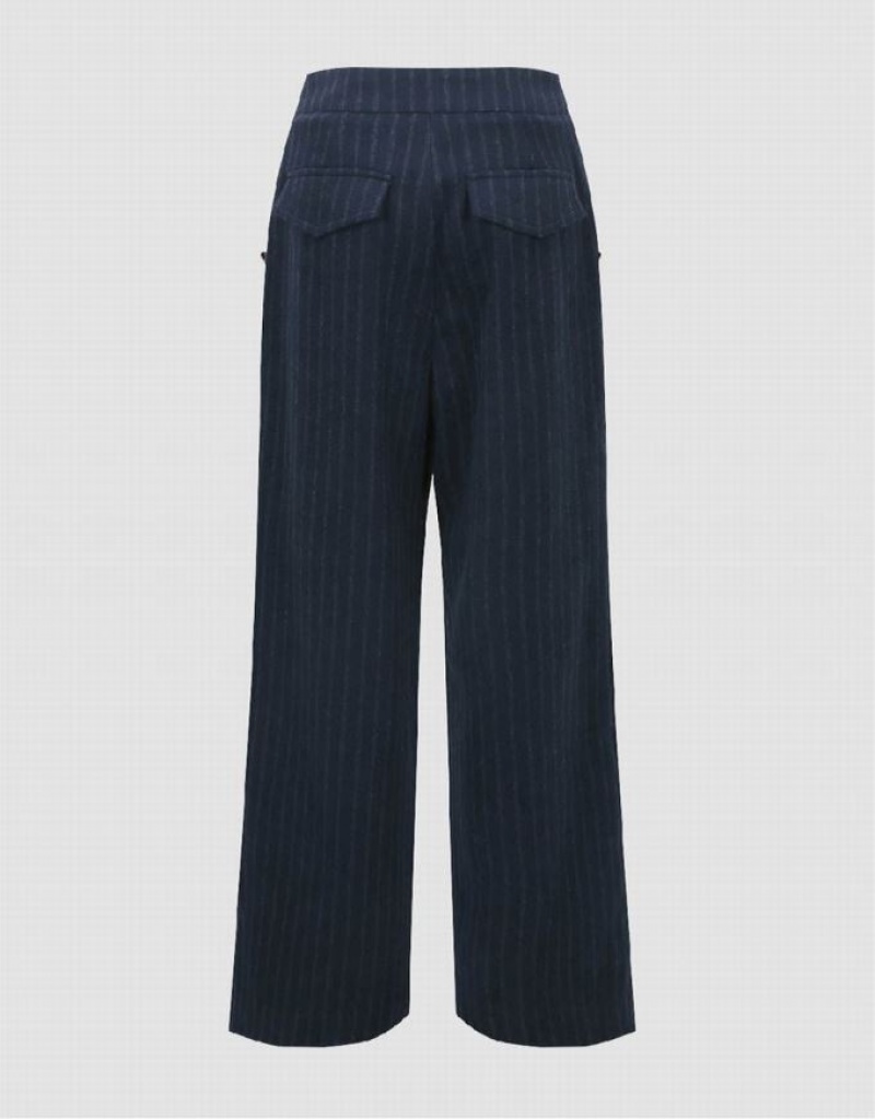 Blue Urban Revivo Striped Wide-Leg Women's Pants | 76021LFOD