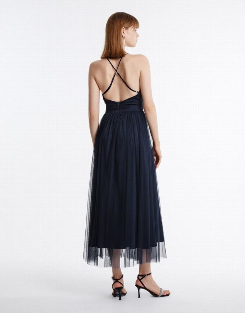 Blue Urban Revivo Tulle Maxi Women's Maxi Dress | 67394RKML