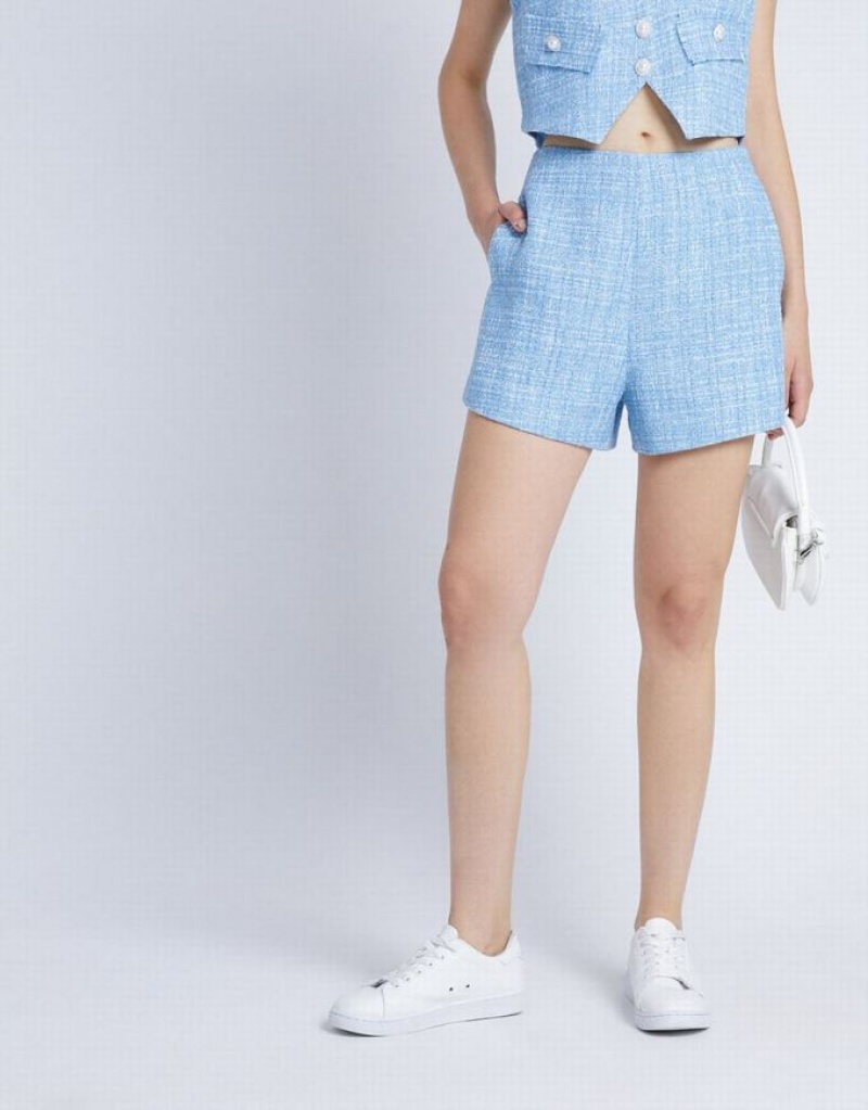 Blue Urban Revivo Tweed Flecked Women's Shorts | 53120CIQS