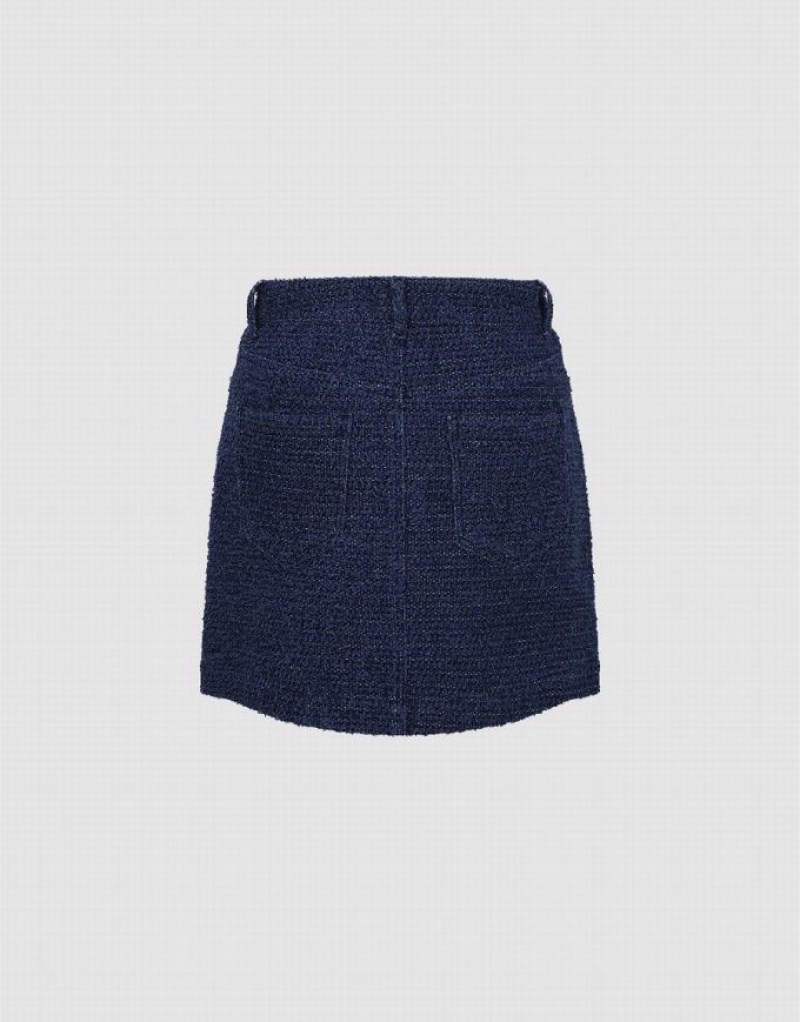 Blue Urban Revivo Tweed Mini A-Line Women's Denim Skirt | 97562FOLG