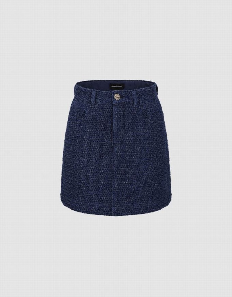 Blue Urban Revivo Tweed Mini A-Line Women\'s Denim Skirt | 97562FOLG