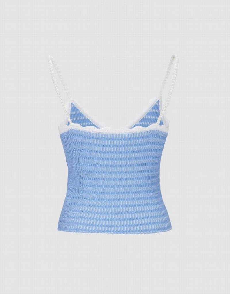 Blue Urban Revivo V Neck Knitted Women's Camisole | 73254SVQY