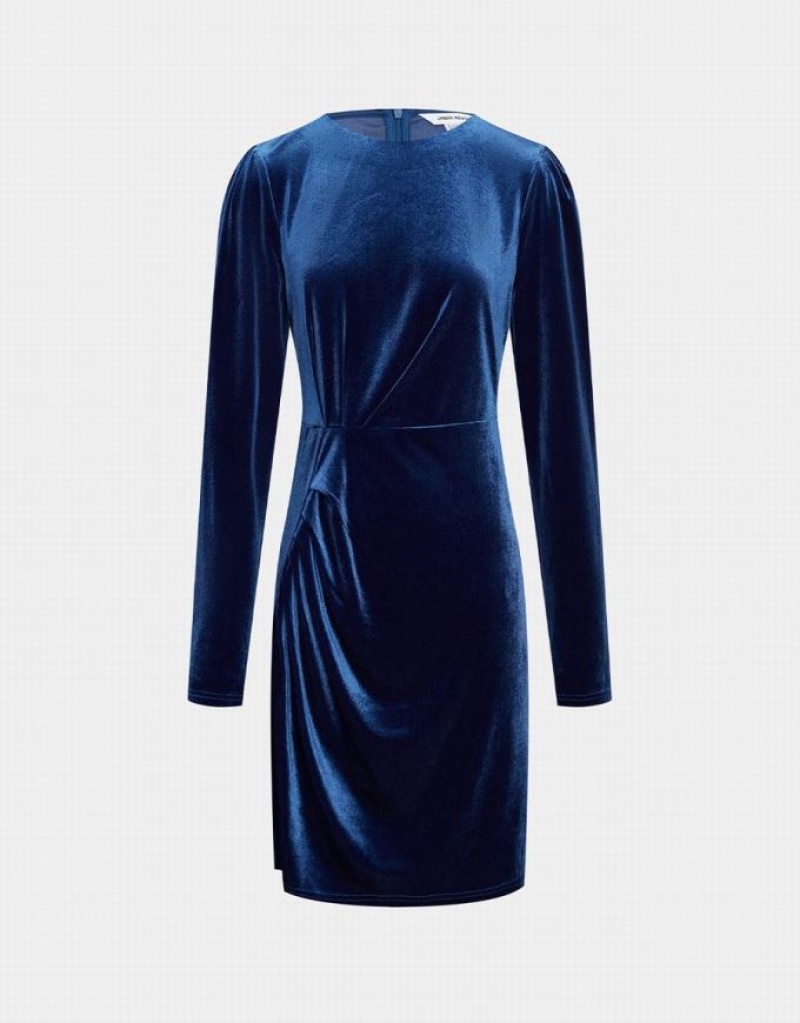 Blue Urban Revivo Velvet Bodycon Women\'s Casual Dress | 10249CYTX