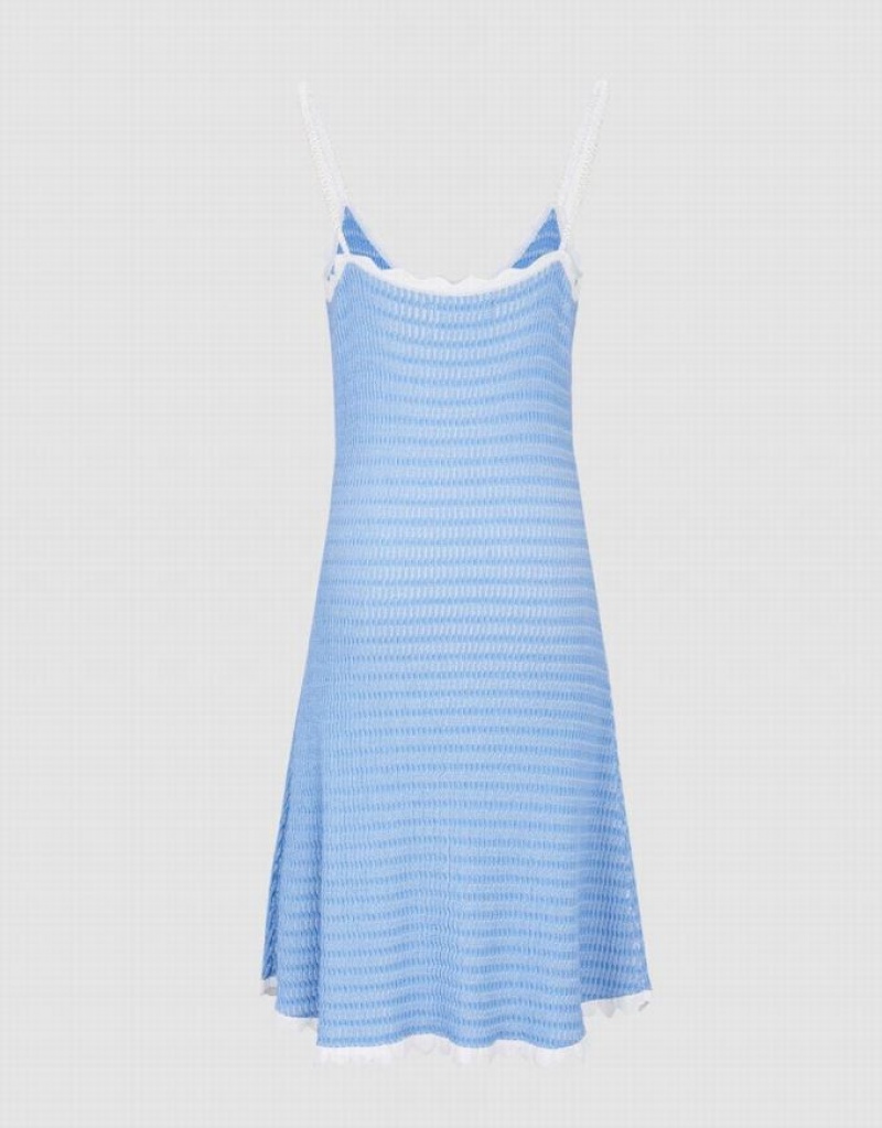 Blue Urban Revivo Wavy Trim Cami Women's Knitted Dress | 96410PMLH