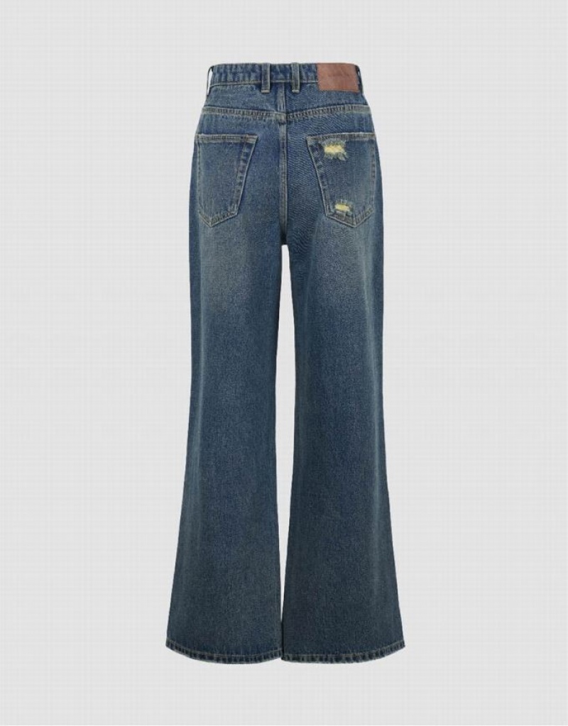 Blue Urban Revivo Wide-Leg Women's Jeans | 81370ZWSE