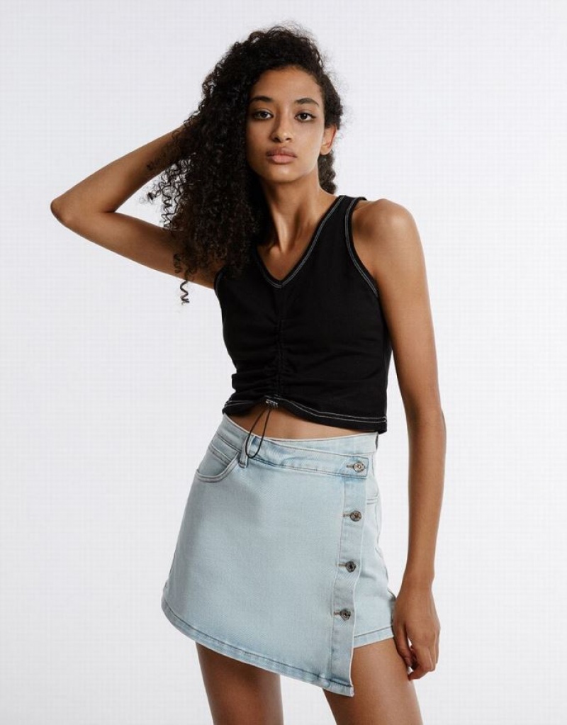 Blue Urban Revivo Wrap Women's Denim Skirt | 16597XKZN