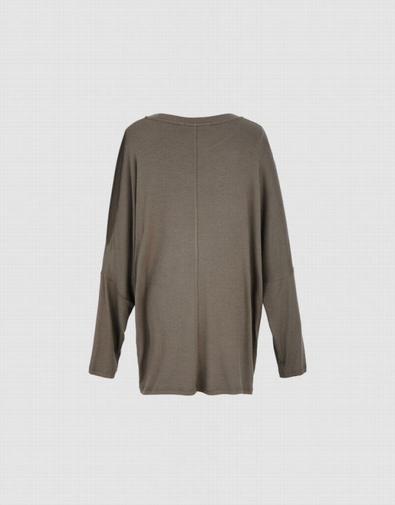 Brown Urban Revivo Boxy Long Sleeve Women's T-Shirts | 38241NHLF