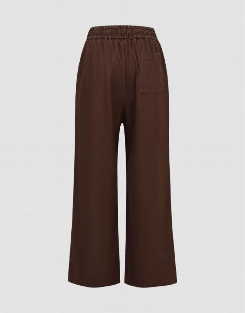 Brown Urban Revivo Drawstring Waist Wide-Leg Women's Pants | 20614CQNS