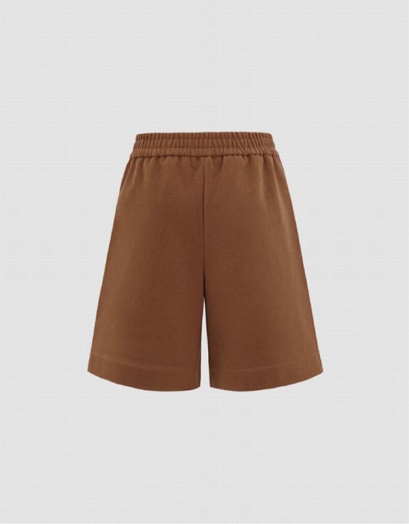 Brown Urban Revivo Elastic Waist Knitted Women's Shorts | 78951BNYV