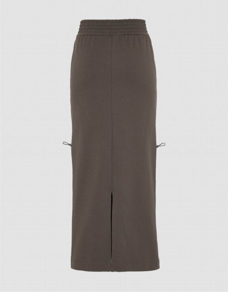 Brown Urban Revivo Elastic Waist Straight Midi Women's Skirts | 28971SJAE