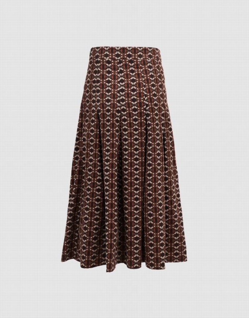 Brown Urban Revivo Geometric Long Women's Skirts | 68791BSTC