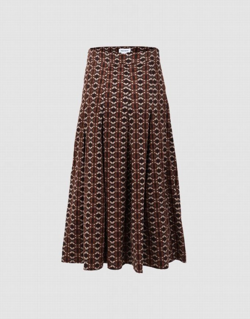 Brown Urban Revivo Geometric Long Women\'s Skirts | 68791BSTC