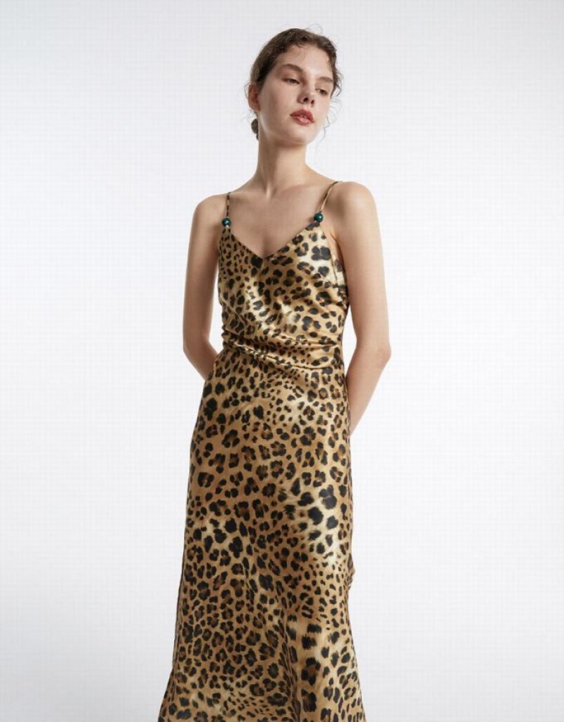 Brown Urban Revivo Leopard Print Women's Casual Dress | 96120SKJV