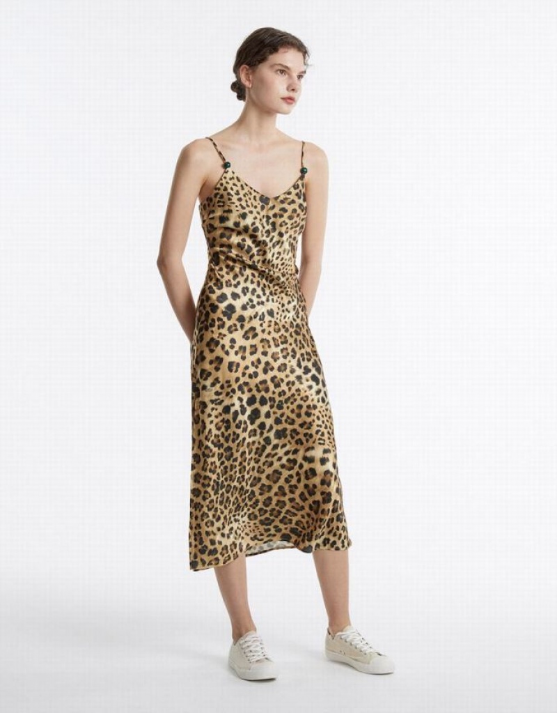 Brown Urban Revivo Leopard Print Women's Casual Dress | 96120SKJV