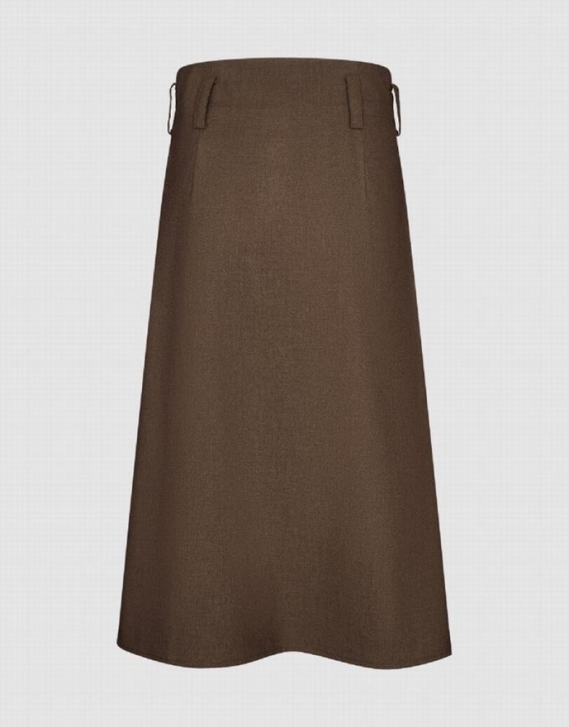 Brown Urban Revivo Midi A-Line Women's Skirts | 56342ULJV