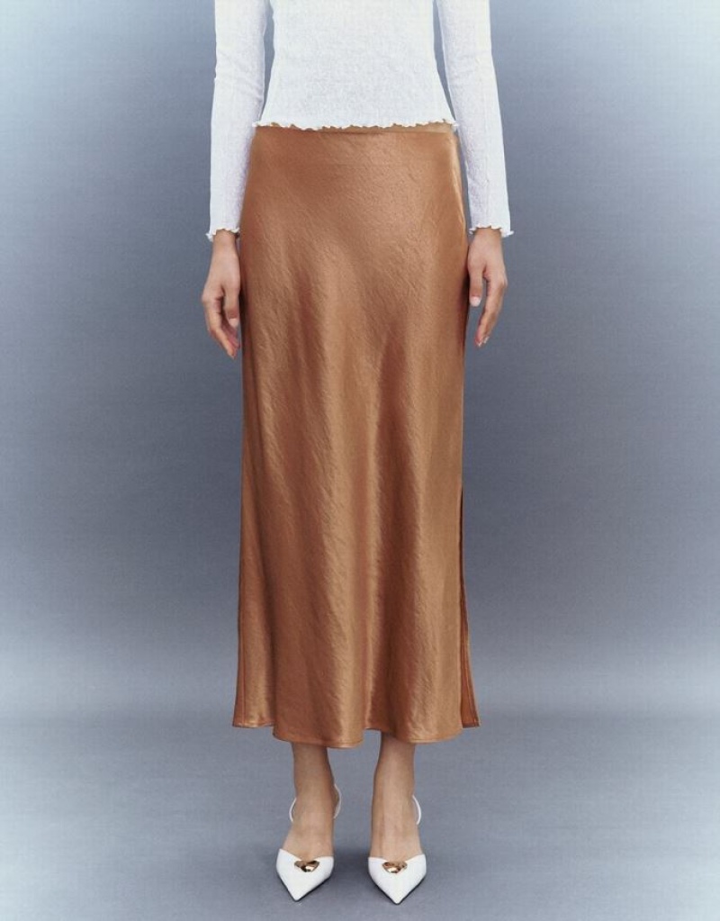 Brown Urban Revivo Midi Straight Women's Skirts | 73085TYMD