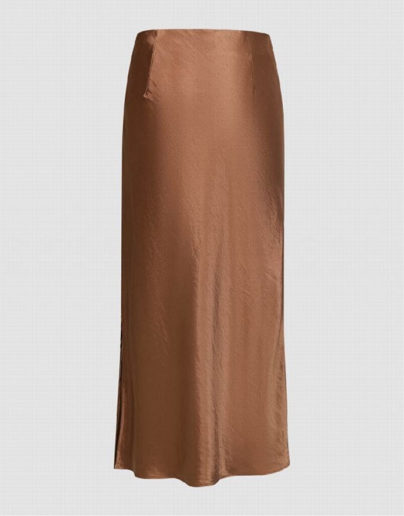 Brown Urban Revivo Midi Straight Women's Skirts | 73085TYMD