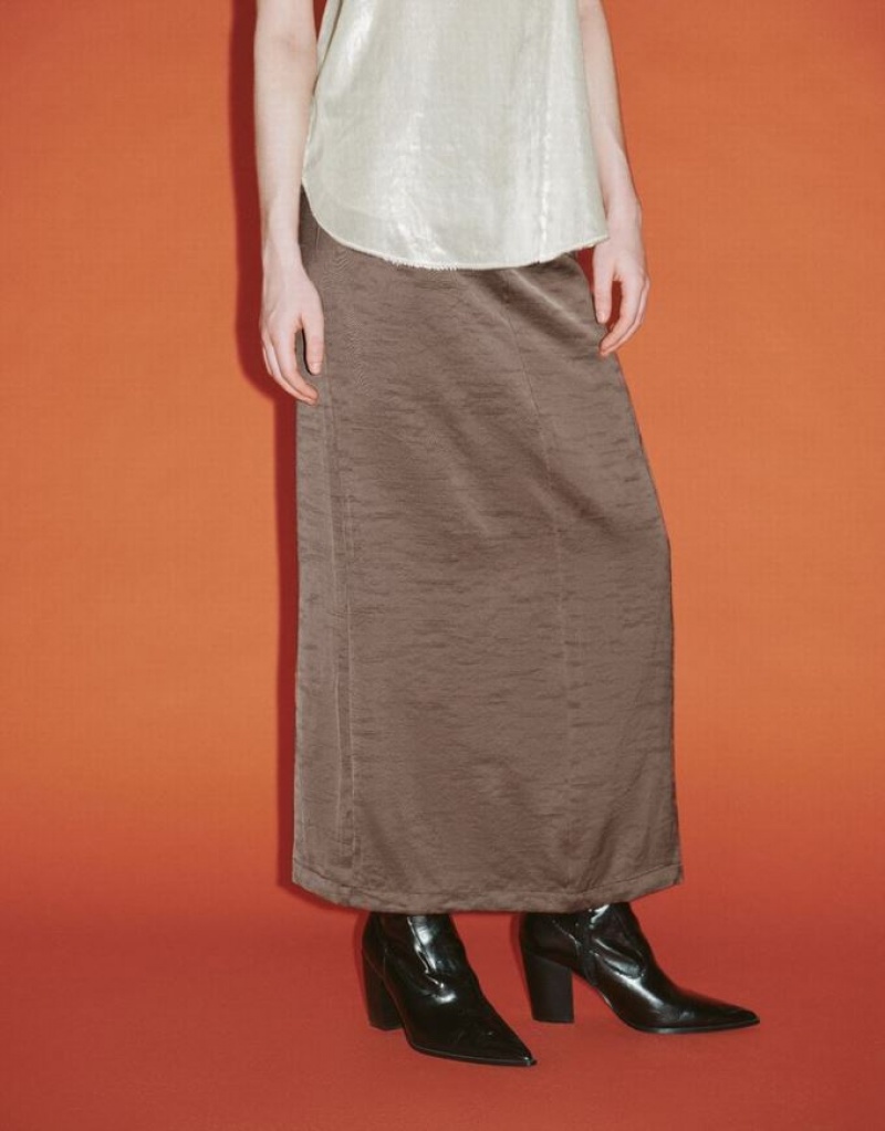 Brown Urban Revivo Midi Straight Women's Skirts | 76259YNJU