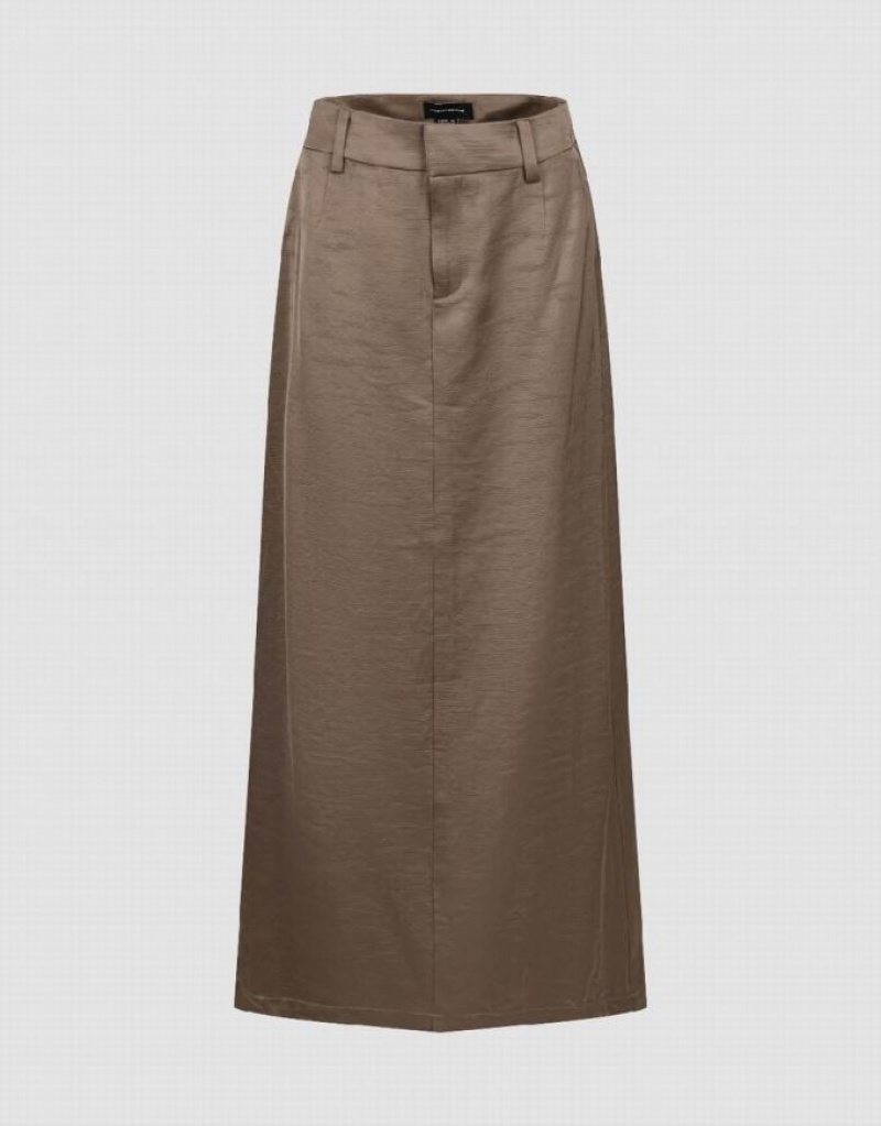 Brown Urban Revivo Midi Straight Women\'s Skirts | 76259YNJU