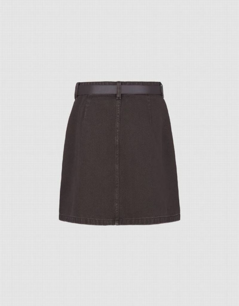 Brown Urban Revivo Mini A-Line With Belt Women's Denim Skirt | 14752HLMV