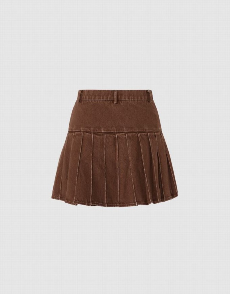 Brown Urban Revivo Mini A-Line Women's Denim Skirt | 87019IHAE