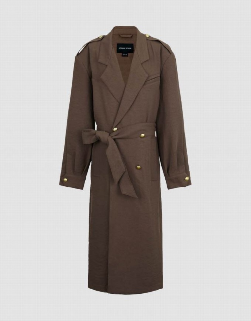 Brown Urban Revivo Notch Lapel With Belt Women's Coats | 13527RWEV