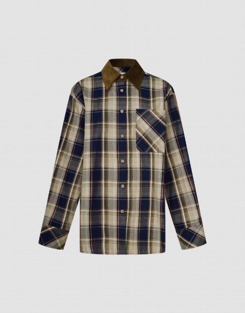 Brown Urban Revivo Plaid A-Line Women's Shirts | 84236YKTH