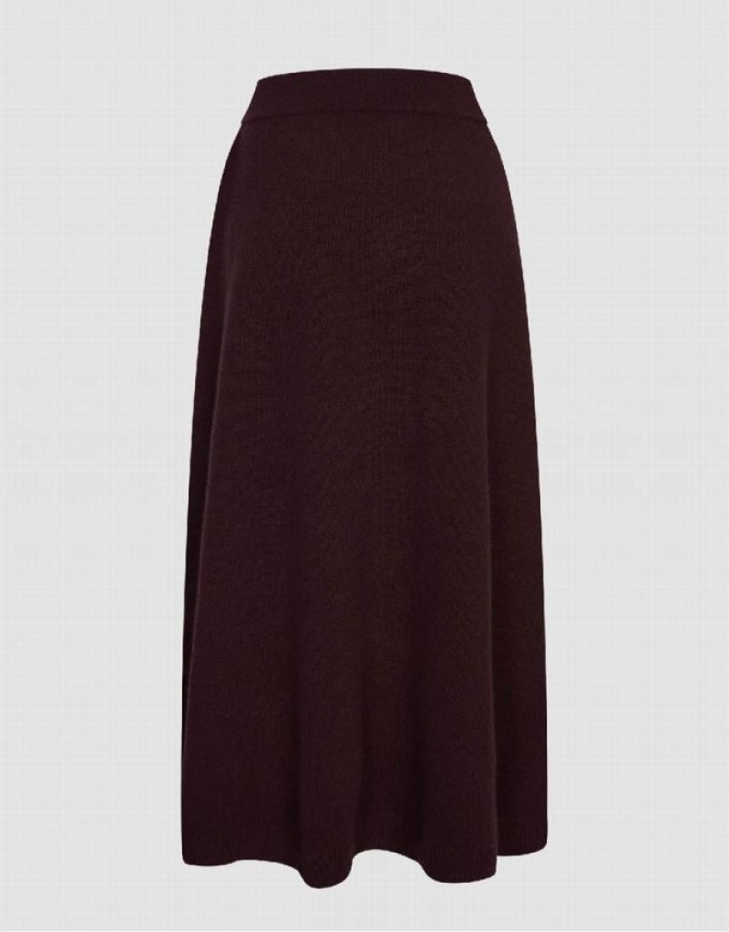 Brown Urban Revivo Plain Knitted Midi Women's Skirts | 86702QGZU