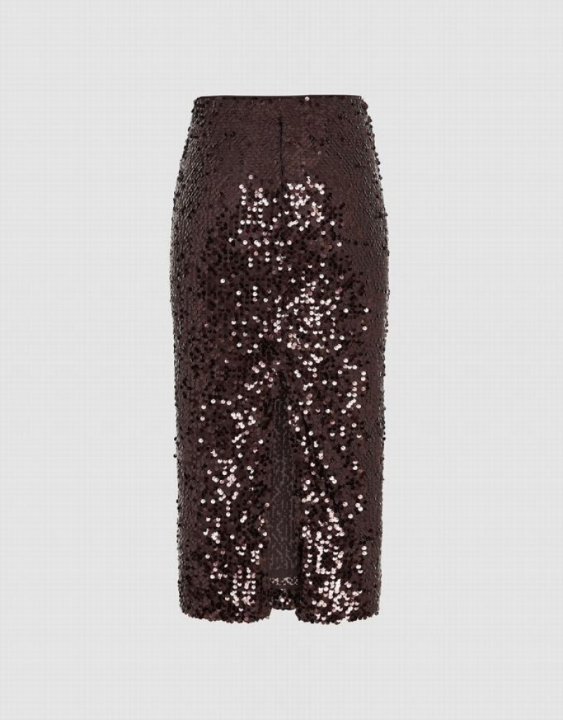 Brown Urban Revivo Sequins Midi Straight Women's Skirts | 20495JKFL