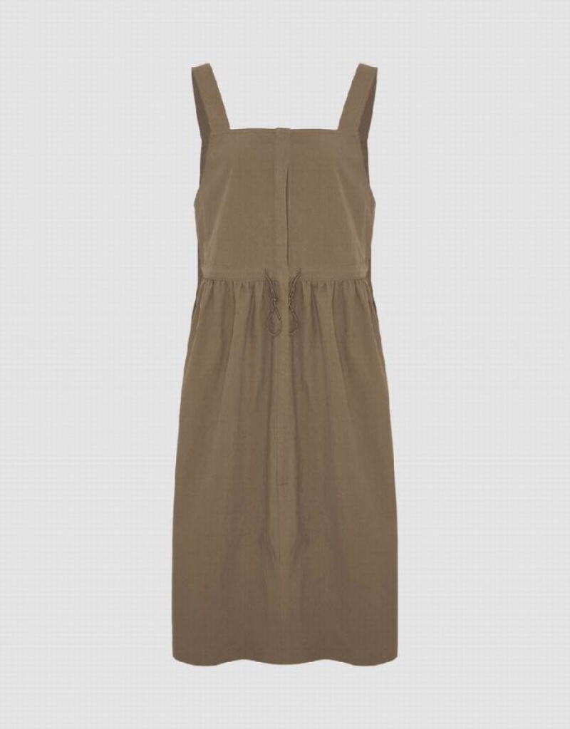 Brown Urban Revivo Sleeveless Square-Cut Collar Straight Women's Dress | 63254AKZD