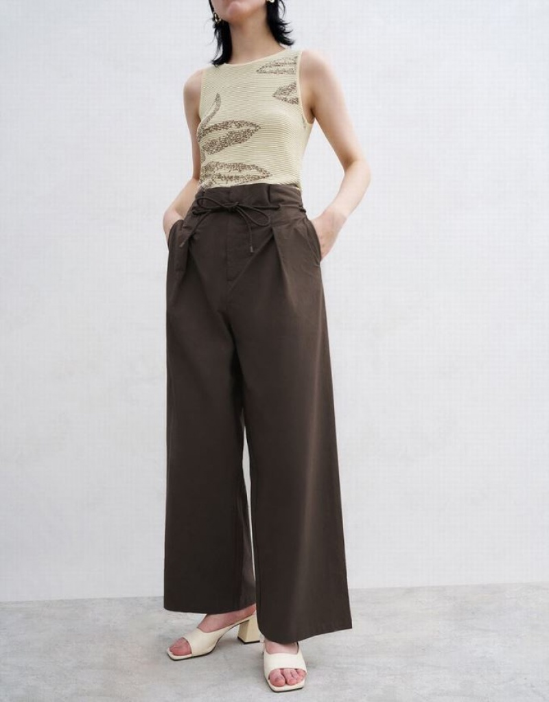 Brown Urban Revivo Straight Women's Pants | 59416XQHR