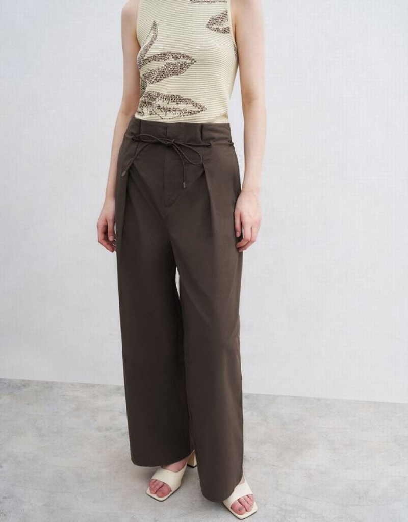 Brown Urban Revivo Straight Women's Pants | 59416XQHR