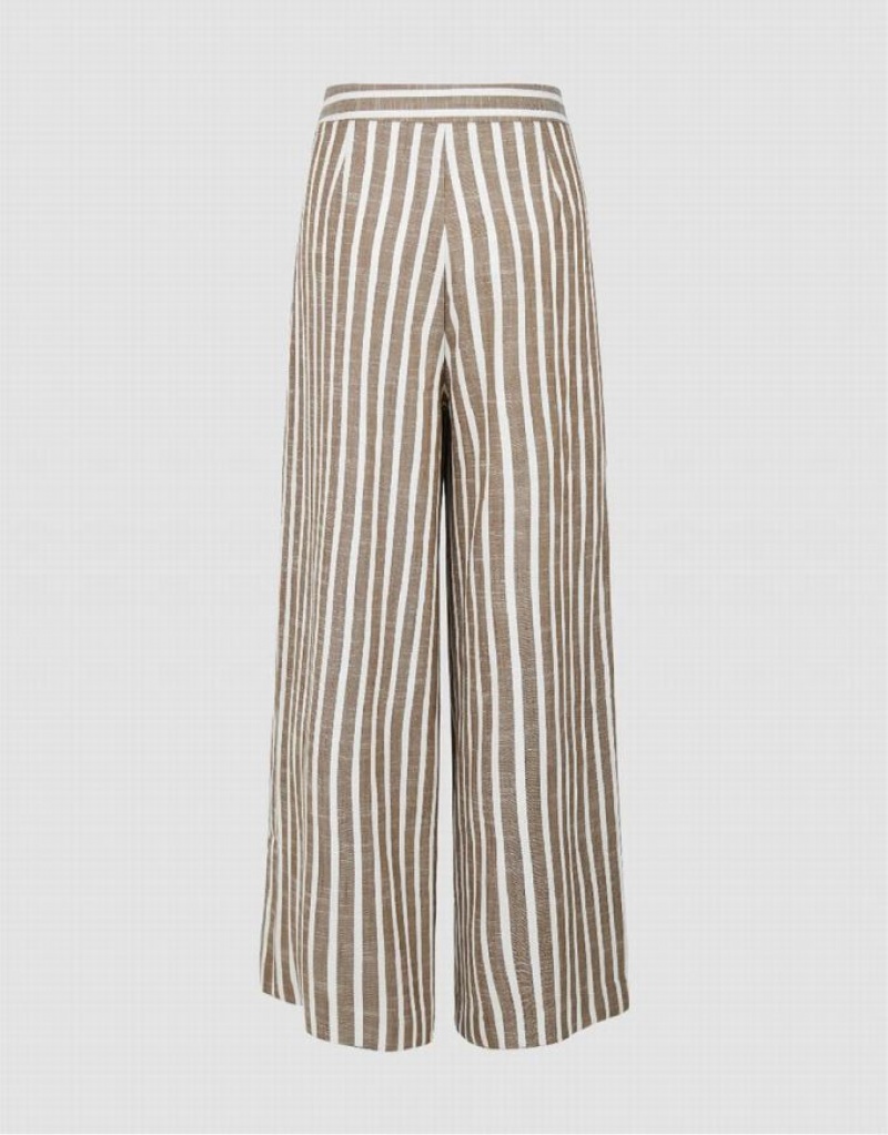 Brown Urban Revivo Striped Wide-Leg Women's Pants | 72951AEZH