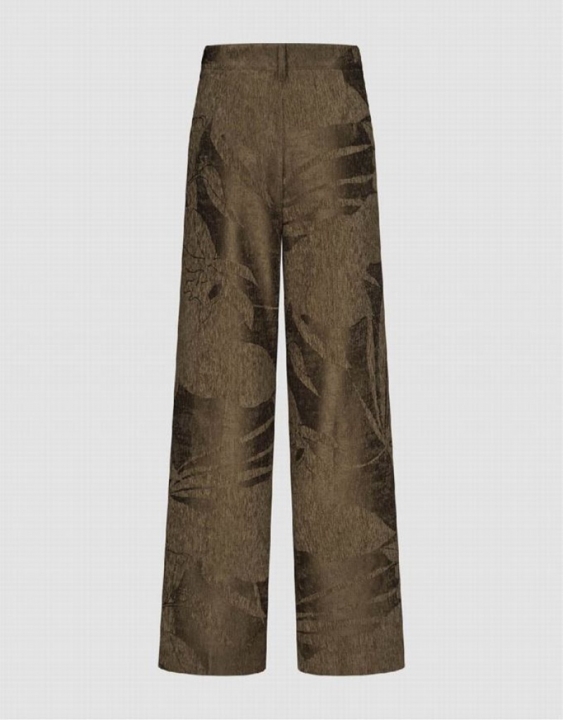 Brown Urban Revivo Textured Wide-Leg Women's Pants | 93604QEVJ