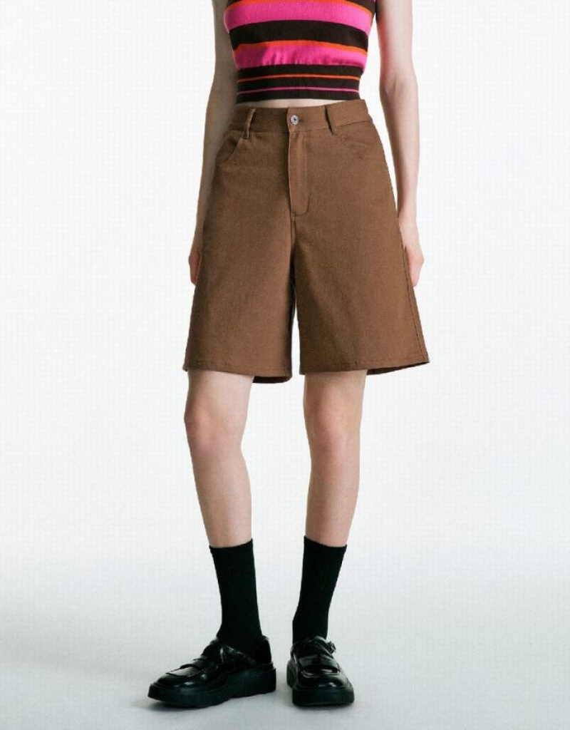 Brown Urban Revivo Urban Regular Women's Shorts | 38546DXSZ