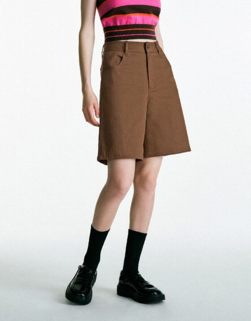 Brown Urban Revivo Urban Regular Women's Shorts | 38546DXSZ