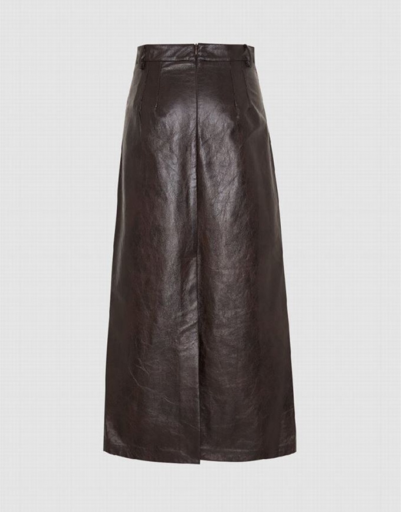 Brown Urban Revivo Vegan Leather Maxi Straight Women's Skirts | 41739EDPU