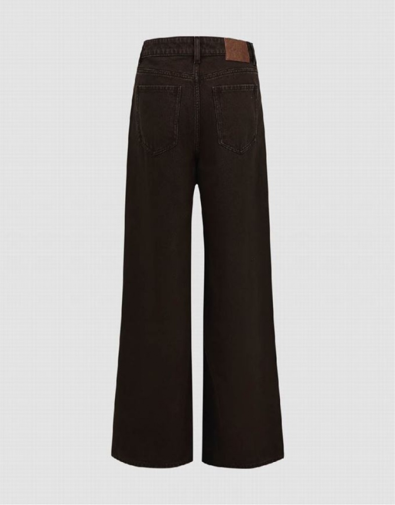 Brown Urban Revivo Wide-Leg Women's Jeans | 73098OPNH